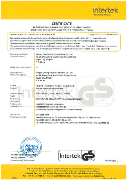 China Ningbo Zhixing Electric Appliance Co., Ltd. Certification